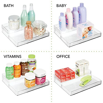  MDesign Plastic Kitchen Food Storage Organizer Shelves, Spice Rack Holder For Cabinet, Cupboard, Countertop, Pantry - Holds Jars, Baking Supplies, Canned Food - 2 Levels - Clear
