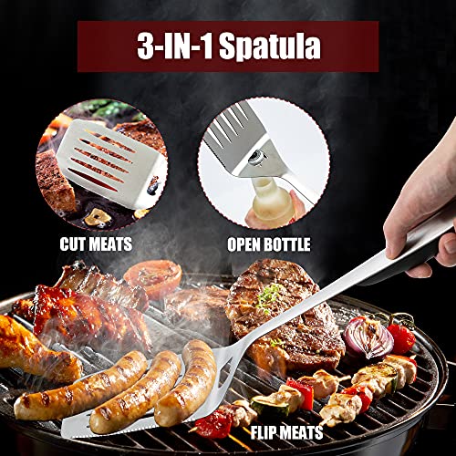  18'' Grill Set Heavy Duty Barbecue Accessories- Grill Set 5pc Grill Tools With Spatula, Fork, Knife, Brush & BBQ Tongs - Grill Gifts For Men, Stainless Steel Grill Tools