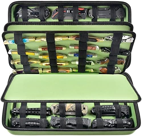  Knife Display Case For 66+ Pocket Knives. Folding Knife Holder, Butterfly Knives Storage Organizer, Knives Roll Collection Pouch Carrier Bag For Survival Tactical Outdoor For EDC Mini Knife (Box Only)