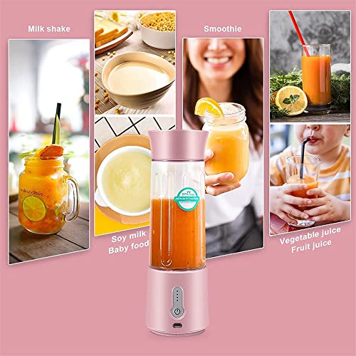 GENERIC Smart Portable Blender - 17Oz Personal Blender For Smoothies And Shakes| 4000mAh Rechargeable USB Blender With 6 Blades| Blender For Sports ,Travel,Gym ,Fruit Juice Mixer, Home, Office, And Outdoors (Pink)