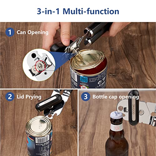  Can Opener Manual, Can Opener Smooth Edge, Food-Safe Multifunctional Can Openers Stainless Steel Manual Can Opener With Non-Slip Handle & Large Knobe, Ultra Sharp Cutting For Seniors With Arthritis