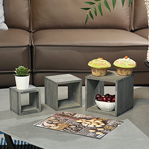  Vintage Gray Wood Cupcake Stand, Decorative Nesting Retail Display Riser, Set Of 3