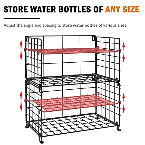  X-cosrack Adjustable Water Bottle Organizer,4-Tier Wall-Mounted Water Bottle Holder, Stackable Water Bottle Storage Rack For Kitchen Countertops,Pantry, Cabinet,Large(Patent No.:US D950,280 S)