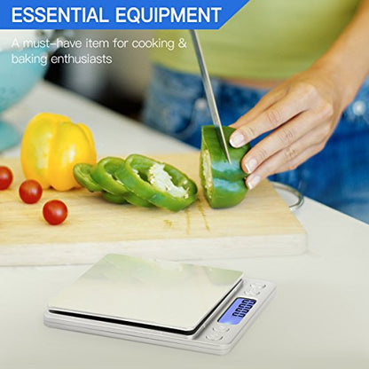  500G/0.01G Digital Kitchen Scale - Tare & PCS Function, 6 Units, Back-Lit LCD, Pocket-Size, Battery Powered - Silver