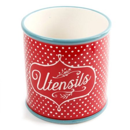  Flea Market 4-Piece Utensil Set With Crock Holder - Polka Dot