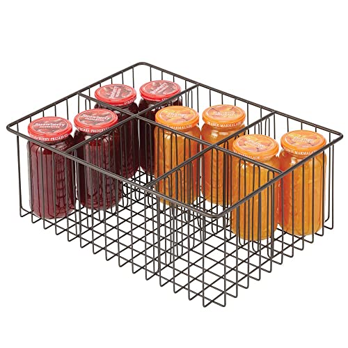  MDesign Farmhouse Decor Metal Wire Food Organizer Storage Bin Baskets For Kitchen Cabinets, Pantry, Bathroom, Laundry Room, Closets, Garage, 6 Sections - Bronze