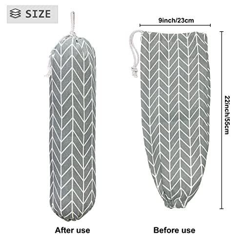  Lastic Bag Holder, Wall Mount Plastic Bag Organizer, Shopping Bags Carrier, Washable Large Grocery Bag Storage Dispenser ​for Home Kitchen Travelling, Free Adjustment With Drawstring, Gray, 22x9"