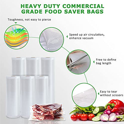  Anysea Vacuum Sealer Bags Rolls: 3 Packs 8" X16.5' And 3 Packs 11" X16.5' Food Sealer Saver Bags, Freezer Bags, Great For Vac Storage Or Sous Vide Cooking