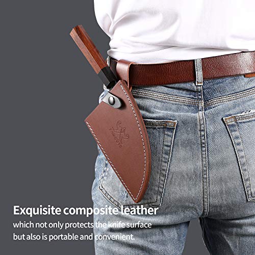  6.5 Inch Butcher Knife, 3 Layer 9CR18MOV Clad Steel W/octagon Handle Serbian Meat Cleaver Knife With Leather Knife Sheath