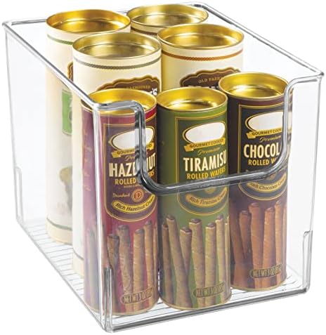  Modern Plastic Open Front Dip Storage Organizer Bin Basket For Kitchen Organization - Shelf, Cubby, Cabinet, And Pantry Organizing Decor - Ligne Collection - Clear