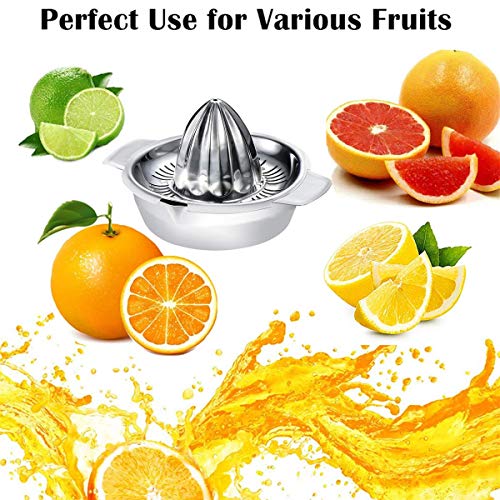  Citrus Lemon Orange Grapefuit Juicer Manual Squeezer Stainless Steel 304 Robust Hand Juicer Reamer Rotation Press With Strainer＆12 OZ Bowl, 2 Pour Spouts, Dishwasher Safe, Easy To Clean, Heavy Duty
