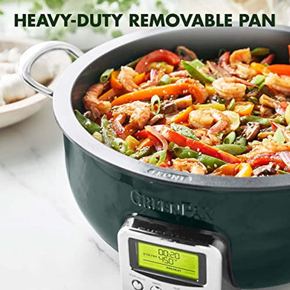Greenpan Elite Essential Smart Electric 6QT Skillet Pot, Presets To Sear Saute Stir-Fry And Cook Rice, Healthy Ceramic Nonstick And Dishwasher Safe Parts, Easy-to-use LED Display, Ponderosa Pine
