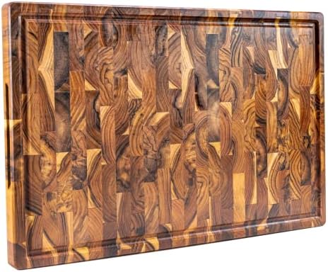  Erreke End Grain Teak Wood Cutting Board, High Durability Big Size, Juice Groove, Chopping Or Serving Meat Cheese Bread (17.5x12x1.3 Inches)