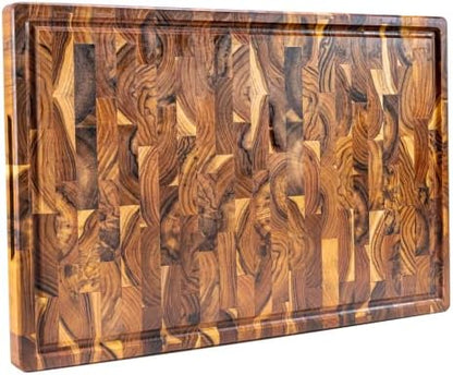  Erreke End Grain Teak Wood Cutting Board, High Durability Big Size, Juice Groove, Chopping Or Serving Meat Cheese Bread (17.5x12x1.3 Inches)