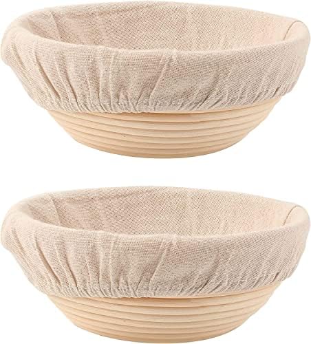  Bread Proofing Baskets Set Of 2 8.5 Inch Round Dough Proofing Bowls W/Liners Perfect For Home Sourdough Bakers Baking