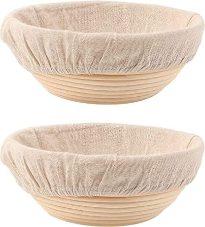 Bread Proofing Baskets Set Of 2 8.5 Inch Round Dough Proofing Bowls W/Liners Perfect For Home Sourdough Bakers Baking