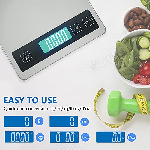  Digital Food Scale 33LB/15KG High Capacity, Accurate Weighing, Stainless Steel Electronic Kitchen Scale (Cooking/Baking/Meat/Coffee).