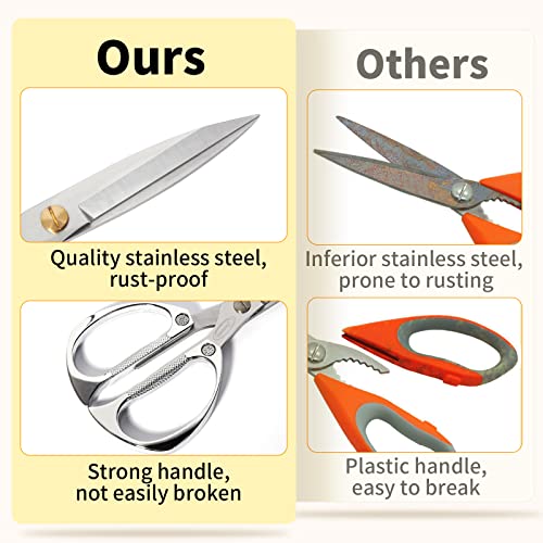  Kitchen Shears, Stainless Steel Duty Kitchen Shears For Chicken, Beefs, Poultry, Fish, Meat, Vegetables, Stainless Steel Scissors With Non-Slip Easy Grip Handles For House Daily Use