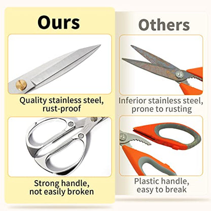  Kitchen Shears, Stainless Steel Duty Kitchen Shears For Chicken, Beefs, Poultry, Fish, Meat, Vegetables, Stainless Steel Scissors With Non-Slip Easy Grip Handles For House Daily Use
