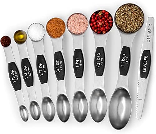  Measuring Spoons Set - 6 Piece Stainless Steel Measuring Spoons - Easy To Read, Etched Markings & Slim Design For Narrow Spice Jars - Heavy Duty Tablespoon Measure Spoon With Removable Clasp