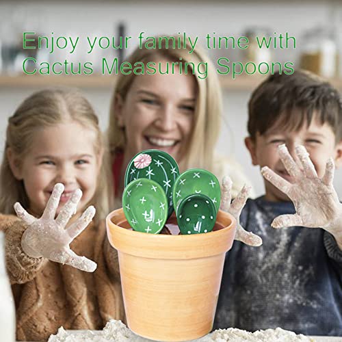  Ceramic Cactus Measuring Spoons Set In Pot Organizer, 5 Pieces Cute Measuring Cups And Spoons Set For Kitchen Dry Wet Measuring Liquid Food Salt And Sugar Kawaii Small Cacti Spoon With Base Cup
