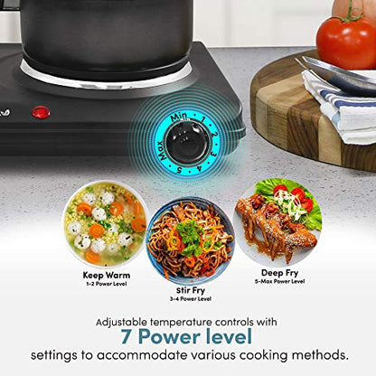  GLCMKZ09BKR09 Retro Countertop Microwave Oven, 0.9 Cu Ft, Black & Elite Gourmet EDB-302BF Countertop Dual Flat Burner, Electric Hot Burner, 1500 Watts (Black)