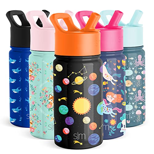  Kids Water Bottle With Straw Lid | Insulated Stainless Steel Reusable Tumbler For Toddlers, Girls, Boys | Summit Collection | 14oz, Solar System