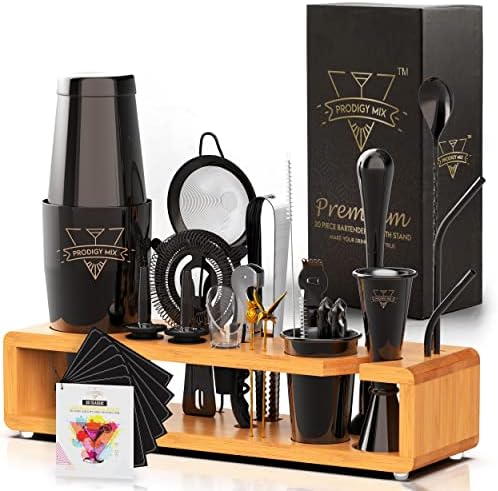  The Complete Mixology Bartender Kit 20-Piece Boston Cocktail Shaker Set - Premium Bar Accessories & Tools Set, Bonus Velvet Bag & Recipe Cards, Stainless Steel Drink Mixer (Gunmetal-Black, 20-Piece)