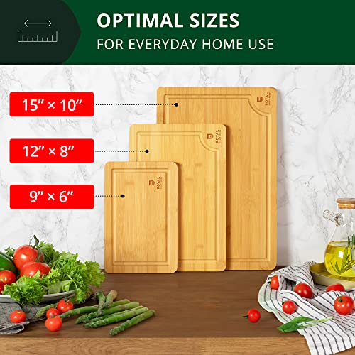  Ooden Cutting Boards For Kitchen Meal Prep & Serving - Bamboo Wood Cutting Board Set With Deep Juice Groove Side Handles - Charcuterie & Chopping Butcher Block For Meat - Kitchen Gadgets Gift (3 Pcs)