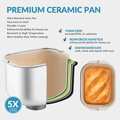  KEEPEEZ Bread Maker Machine, 2LB Premium Stainless Steel Bread Maker, 17-in-1 With Gluten Free, Jam, Yogurt, Dough, Auto Nut Dispenser, Ceramic Pan, 1Hour Keep Warm, 3 Crust Shades, 2 Paddles, Recipes