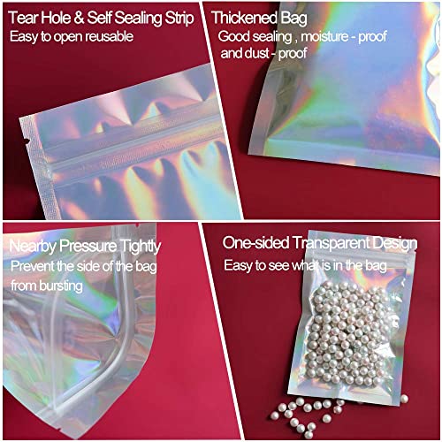  100 Pieces Resealable Smell Proof Bags Foil Pouch Bag Flat Ziplock Bag For Party Favor Food Storage (Holographic Color, 8 X 10 Inch)
