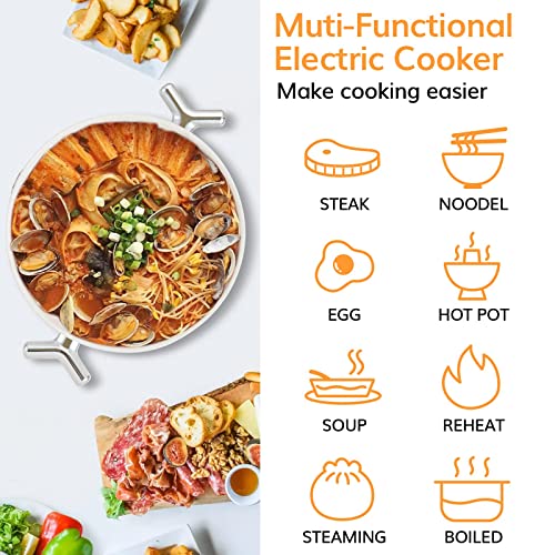  Electric Hot Pot 2L With 1000W Adjustable Power Control, Nonstick Electric Frying Pan, Multifunction Electric Skillet With Tempered Glass Lid For Shabu, Stir-fry