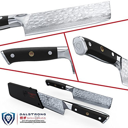  ALSTRONG Nakiri Vegetable Knife - 6" - Shogun Series X - Japanese AUS-10V Super Steel - Damascus - Hammered Finish - Sheath Included