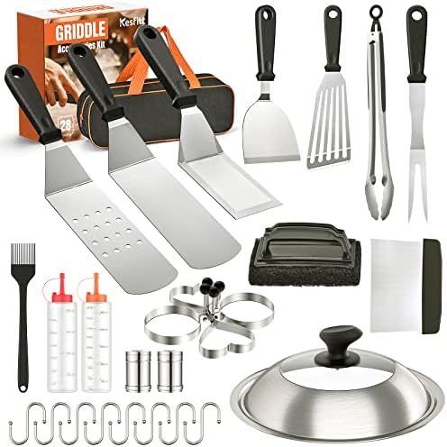  Blackstone Griddle Accessories Kit, 14pcs Flat Top Grill Accessories Set For Blackstone And Camp Chef, Enlarged Spatulas, Basting Cover, Scraper, Tongs, Grill Spatula Kit For Outdoor BBQ