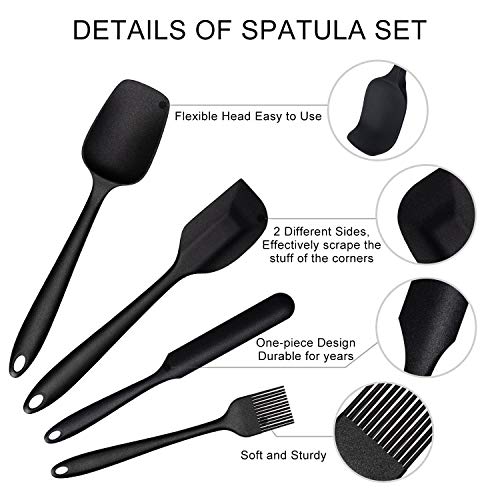  Silicone Spatula Set, G.a HOMEFAVOR Heat-Resistant Spatula - One Piece Seamless Design, Non-Stick Silicone With Reinforced Stainless Steel Core (6 Piece Set, Black)