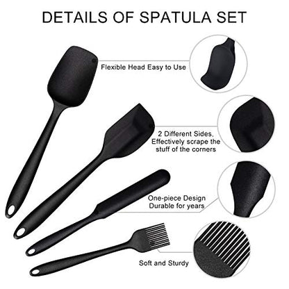  Silicone Spatula Set, G.a HOMEFAVOR Heat-Resistant Spatula - One Piece Seamless Design, Non-Stick Silicone With Reinforced Stainless Steel Core (6 Piece Set, Black)