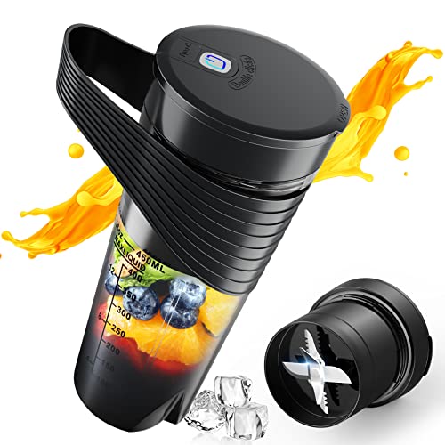  Portable Blender, Blender For Shakes And Smoothies, 16 Oz Rechargeable Type-C Personal Blender, Mini Blender With Ultra Sharp Four Blades, Multifunctional And BPA Free Blender Bottle–Ideal For Traveling, Gym, Office (Black)