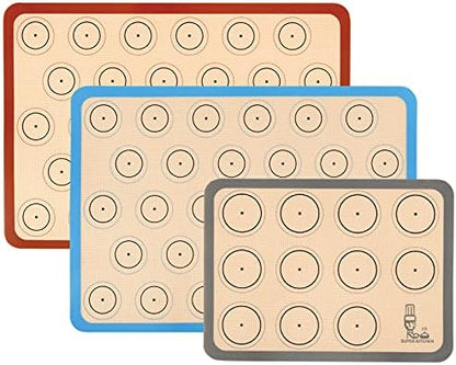  Baking Mat Macaron - Set Of 3 (2 Half Sheet Liners And 1 Quarter Sheet), Non Stick Silicon Cookie Oven Liner For Macaroons, Bake Pans, Pizza, Toaster, Cake And Bread Making (Red,Blue,Gray)