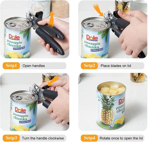  Can Opener Manual, 4-in-1 Can Opener Kitchen Durable Stainless Steel Heavy Duty Can Openers With Anti-slip Hand Grip Ultra Sharp & Smooth Edge