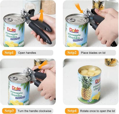  Can Opener Manual, 4-in-1 Can Opener Kitchen Durable Stainless Steel Heavy Duty Can Openers With Anti-slip Hand Grip Ultra Sharp & Smooth Edge