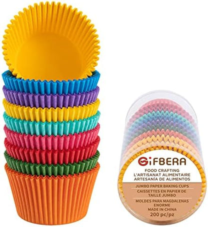 Fbera Jumbo Cupcake Liners Greaseproof Paper 200 Count - Food Grade Odorless Muffin Baking Cups Cupcake Wrappers For Wedding Birthday, Natural