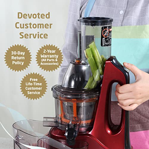  Rtical Grind Cold Press Juicer, Anti-Oxidation Wide Chute Slow Grinding Juicer With 60 RPM 240W AC Motor & Large 3” Mouth The Ultimate Fruit And Vegetable Juice Extractor (Red)