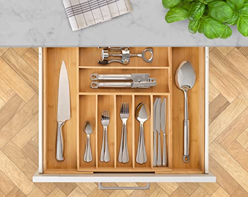  Kitchen Drawer Organizer, Heavy Duty Reinforced Silverware Organizer Tray, Expandable Bamboo Utensil Holder For Flatware, Cutlery, Knives - Kitchen Organization And Storage