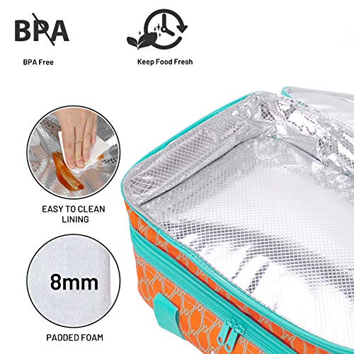  Insulated Double Casserole Carrier Thermal Lunch Tote For Potluck Parties, Picnic, Beach, Fits 9 X 13 Inches Casserole Dish, Expandable By Mid Zipper, Orange