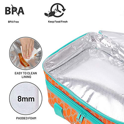  Insulated Double Casserole Carrier Thermal Lunch Tote For Potluck Parties, Picnic, Beach, Fits 9 X 13 Inches Casserole Dish, Expandable By Mid Zipper, Orange