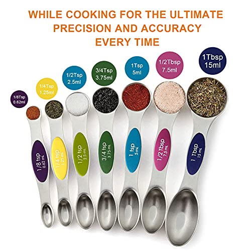  Magnetic Measuring Spoons Set - Stainless Steel Stackable Dual Sided Teaspoon Tablespoon For Measuring Dry And Liquid Ingredients, Measuring Spoons For Cooking & Baking, Fits In Spice Jars, Set Of 8