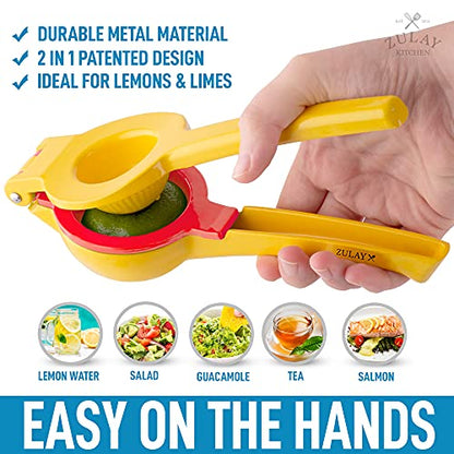  Metal Lemon Lime Squeezer - Manual Citrus Press Juicer (Yellow And Red)