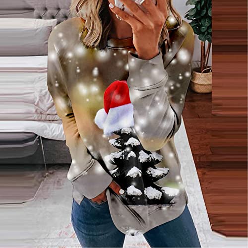  Crewneck Sweatshirts For Women Cute Loose Tops Christmas Print Long Sleeve Plus Size Sweatshirts Pullover Top Fall