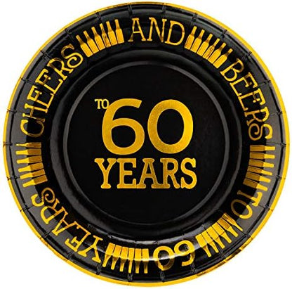  40th Birthday Plates Black And Gold Dessert, Buffet, Cake, Lunch, Dinner Plates For 40th Birthday Decorations Party Supplies, Cheers To 40 Years! 50 Count, 9" Plate