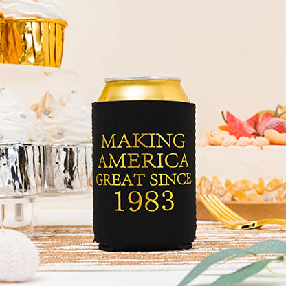  40th Birthday Beer Sleeve, 40th Birthday Can Cooler Insulated Covers, 40th Birthday Decorations Black Gold Making Great Since 1983, Neoprene Coolers For Soda, Beer, Can Beverage, 12 Pcs